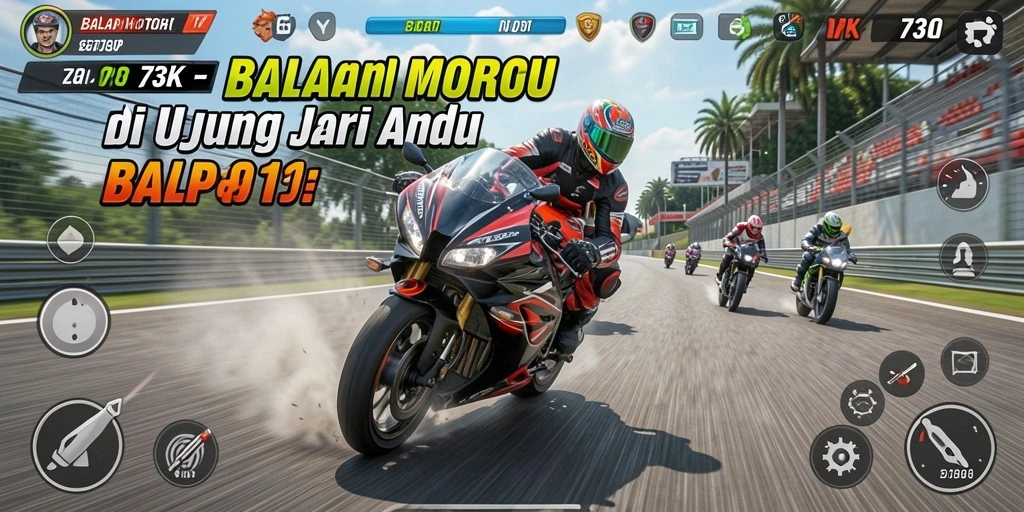 Tampilan antarmuka balap motor yang menarik dan interaktif.