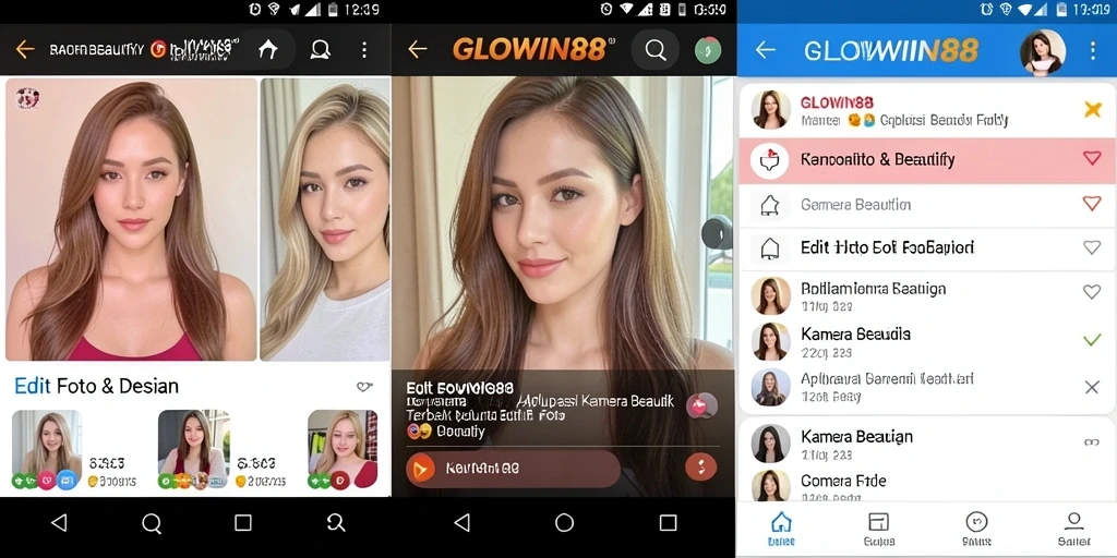 Tampilan antarmuka GLOWIN88 saat melakukan pengeditan foto dengan efek Kamera Beautify.