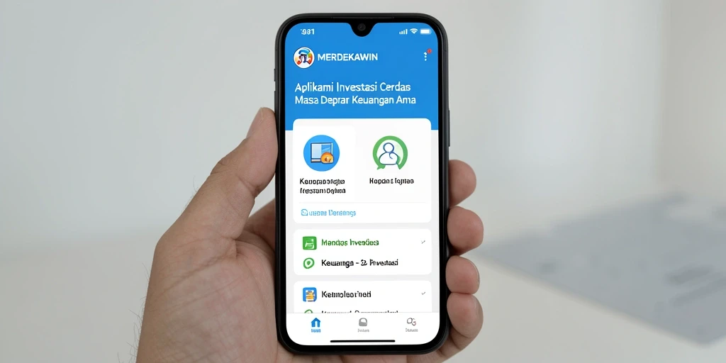Tampilan antarmuka aplikasi MERDEKAWIN yang modern dan informatif.