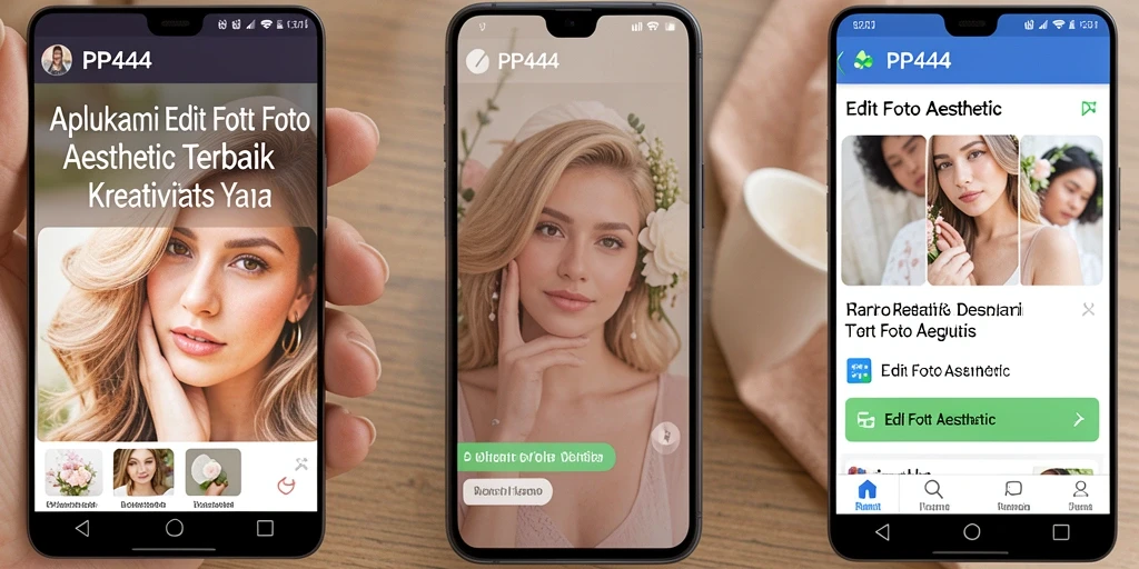Screenshot utama PP444 menampilkan antarmuka yang sederhana dan fitur Edit Foto Aesthetic.